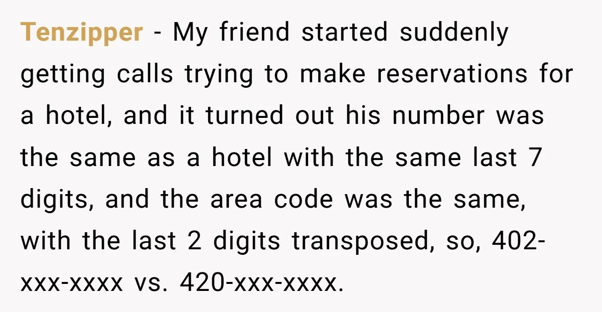 Tenzipper − My friend started suddenly getting calls trying to make reservations for a hotel, and it turned out his number was the same as a hotel with the same...