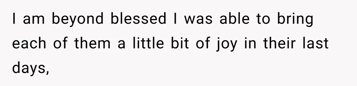 I am beyond blessed I was able to bring each of them a little bit of joy in their last days,