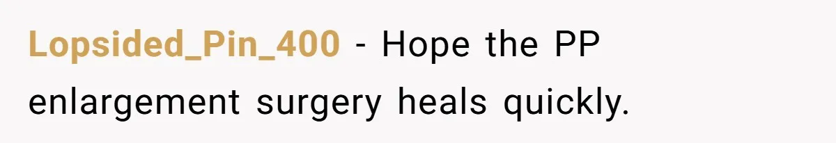 Lopsided_Pin_400 − Hope the PP enlargement surgery heals quickly.