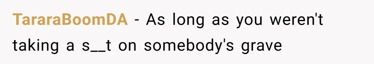 TararaBoomDA − As long as you weren't taking a s__t on somebody's grave