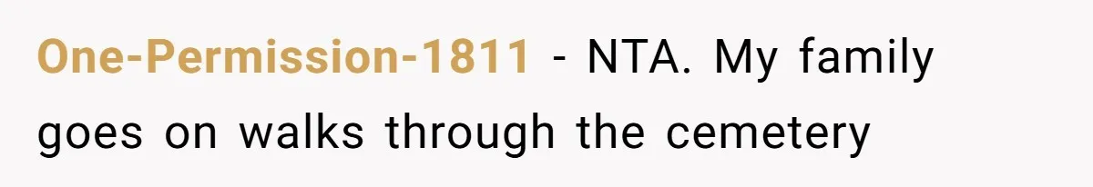 One-Permission-1811 − NTA. My family goes on walks through the cemetery