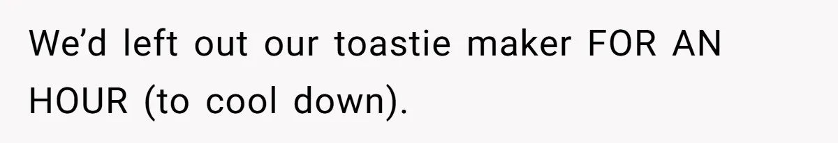 We’d left out our toastie maker FOR AN HOUR (to cool down).