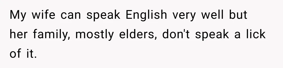 My wife can speak English very well but her family, mostly elders, don't speak a lick of it.