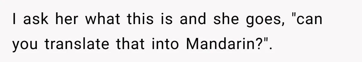 I ask her what this is and she goes, "can you translate that into Mandarin?".