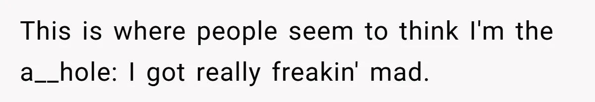 This is where people seem to think I'm the a__hole: I got really freakin' mad.