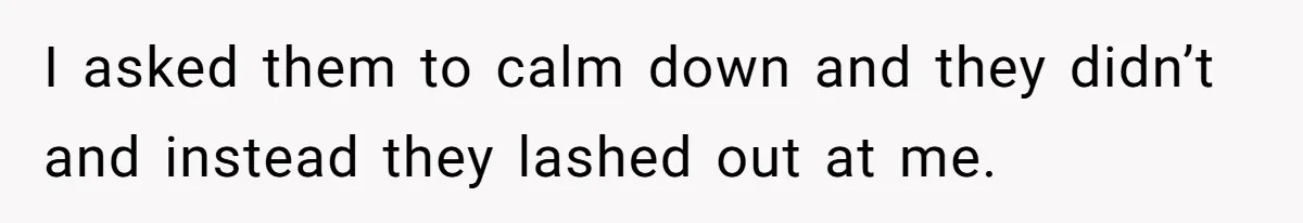 I asked them to calm down and they didn’t and instead they lashed out at me.