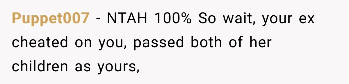 Puppet007 − NTAH 100% So wait, your ex cheated on you, passed both of her children as yours,