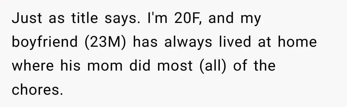 Just as title says. I'm 20F, and my boyfriend (23M) has always lived at home where his mom did most (all) of the chores.