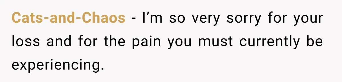 Cats-and-Chaos − I’m so very sorry for your loss and for the pain you must currently be experiencing.