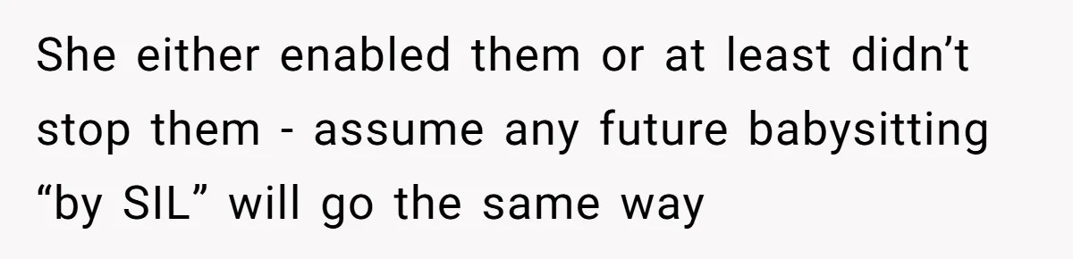 She either enabled them or at least didn’t stop them - assume any future babysitting “by SIL” will go the same way