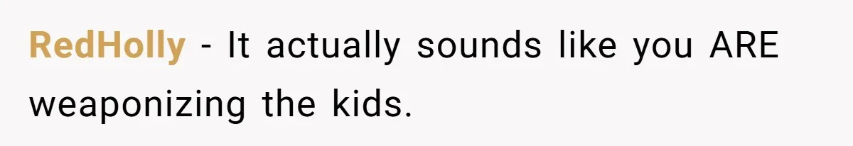 RedHolly − It actually sounds like you ARE weaponizing the kids.
