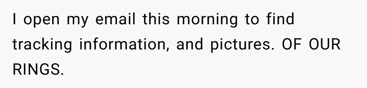 I open my email this morning to find tracking information, and pictures. OF OUR RINGS.