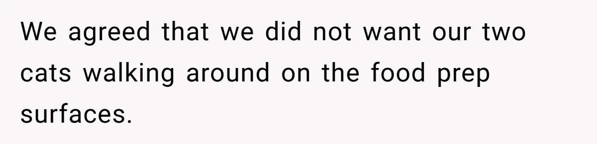 We agreed that we did not want our two cats walking around on the food prep surfaces.