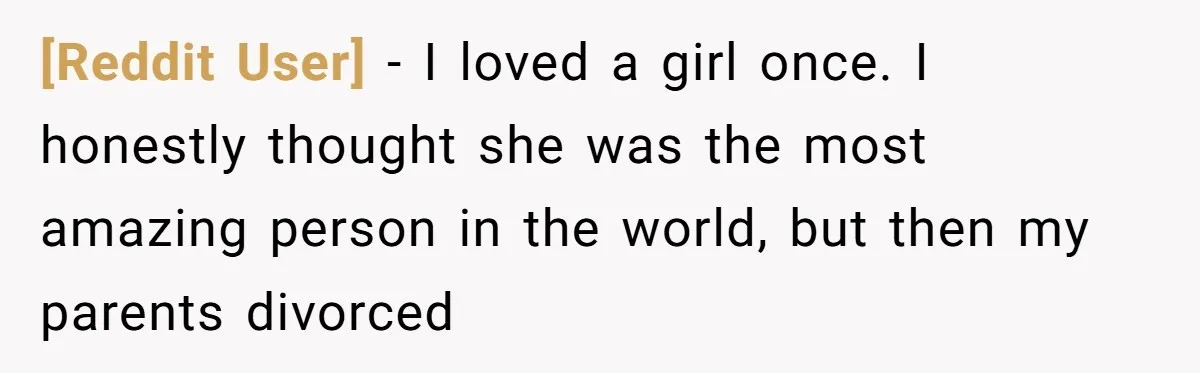 [Reddit User] − I loved a girl once. I honestly thought she was the most amazing person in the world, but then my parents divorced