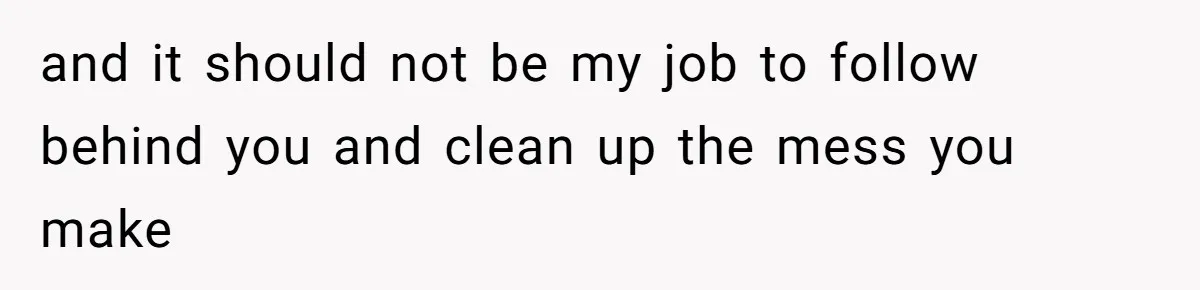 and it should not be my job to follow behind you and clean up the mess you make