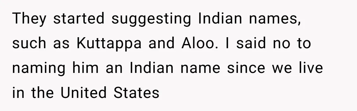 They started suggesting Indian names, such as Kuttappa and Aloo. I said no to naming him an Indian name since we live in the United States