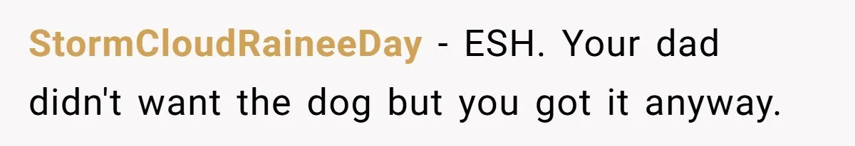 StormCloudRaineeDay − ESH. Your dad didn't want the dog but you got it anyway.