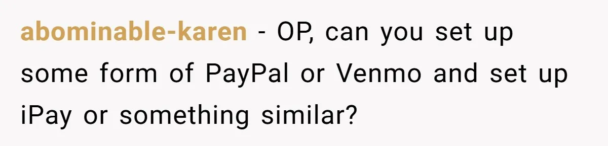 abominable-karen − OP, can you set up some form of PayPal or Venmo and set up iPay or something similar?