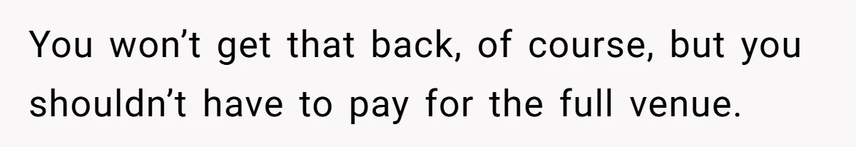 You won’t get that back, of course, but you shouldn’t have to pay for the full venue.