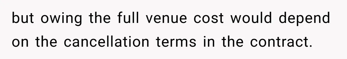 but owing the full venue cost would depend on the cancellation terms in the contract.