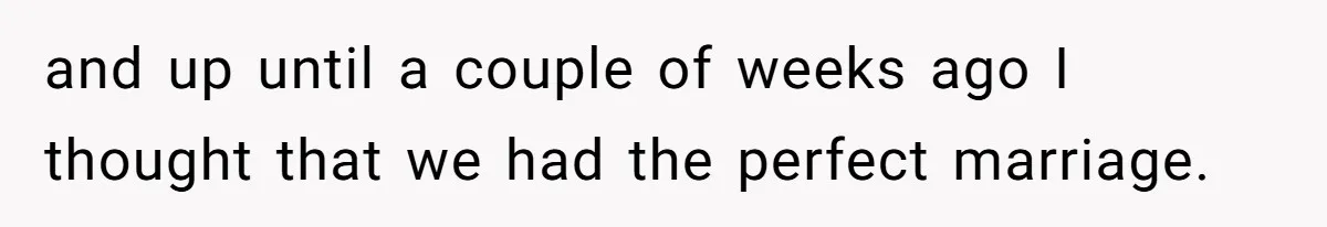 and up until a couple of weeks ago I thought that we had the perfect marriage.
