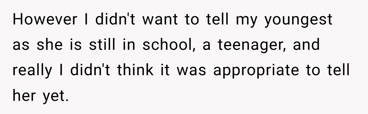 However I didn't want to tell my youngest as she is still in school, a teenager, and really I didn't think it was appropriate to tell her yet.