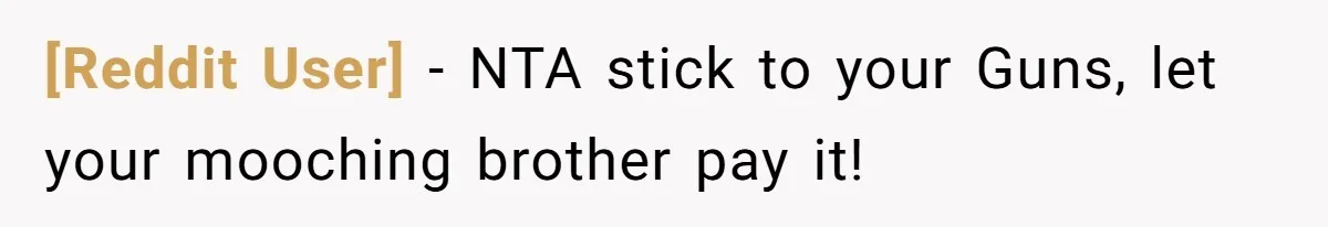 [Reddit User] − NTA stick to your Guns, let your mooching brother pay it!