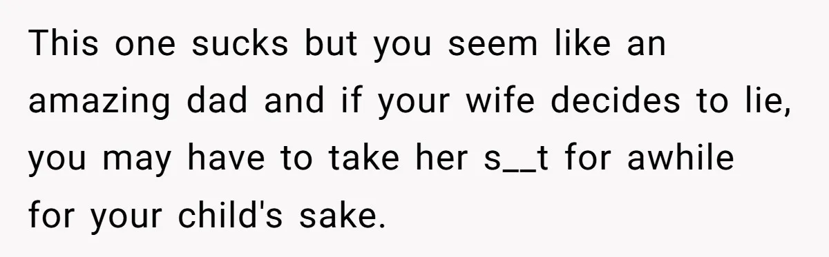 This one sucks but you seem like an amazing dad and if your wife decides to lie, you may have to take her s__t for awhile for your child's sake.