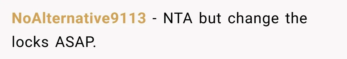 NoAlternative9113 − NTA but change the locks ASAP.