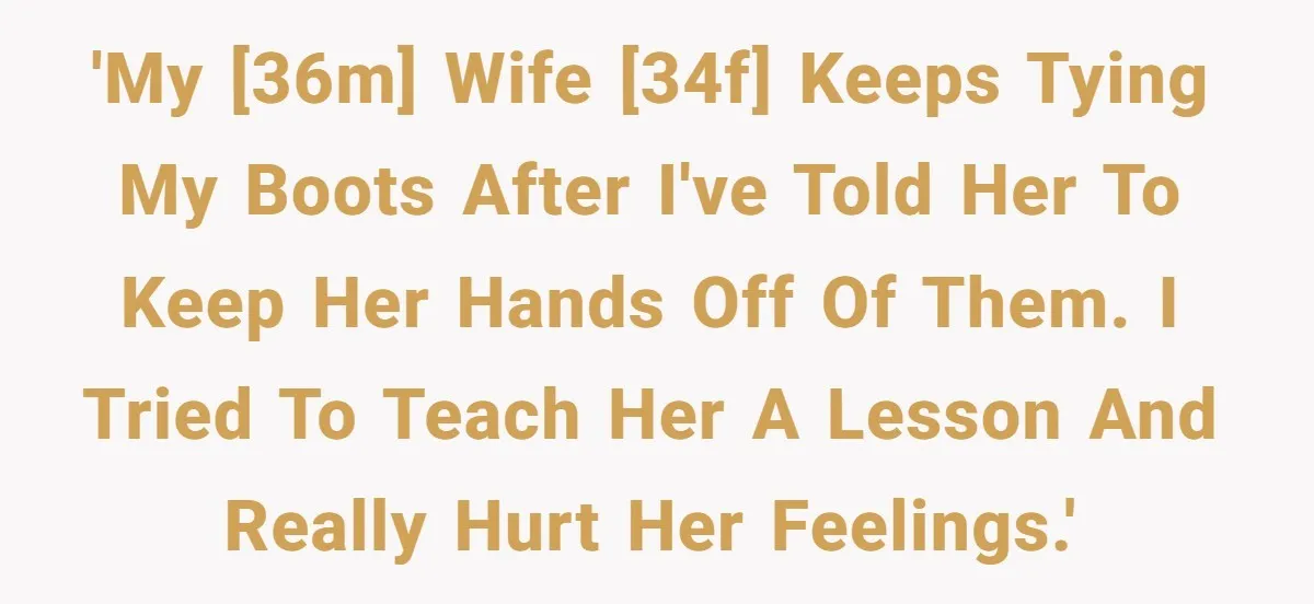 'My [36M] wife [34F] keeps tying my boots after I've told her to keep her hands off of them. I tried to teach her a lesson and really hurt her...