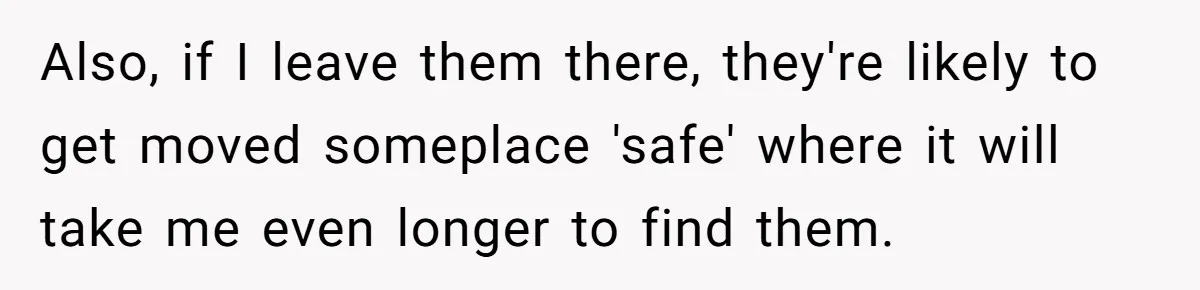 Also, if I leave them there, they're likely to get moved someplace 'safe' where it will take me even longer to find them.