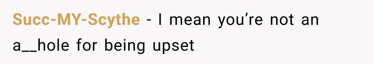 Succ-MY-Scythe − I mean you’re not an a__hole for being upset