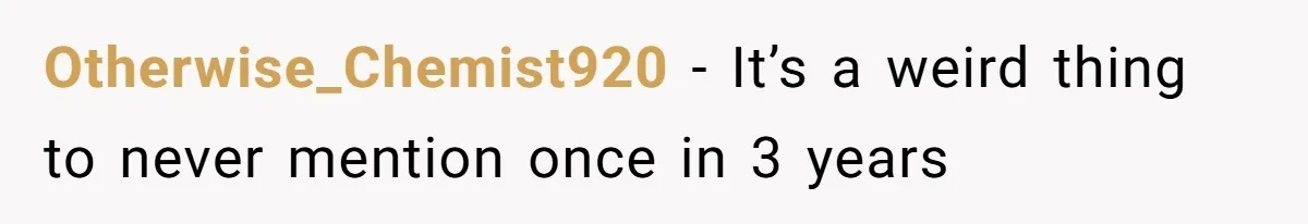 Otherwise_Chemist920 − It’s a weird thing to never mention once in 3 years