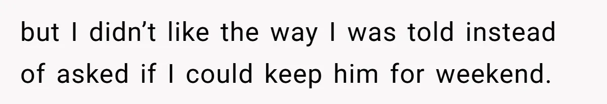 but I didn’t like the way I was told instead of asked if I could keep him for weekend.