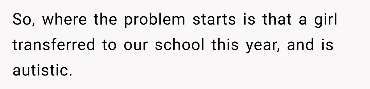 So, where the problem starts is that a girl transferred to our school this year, and is autistic.