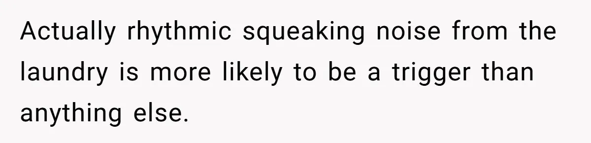 Actually rhythmic squeaking noise from the laundry is more likely to be a trigger than anything else.