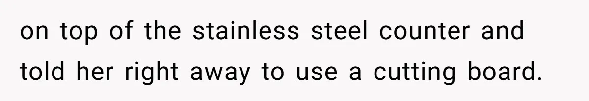 on top of the stainless steel counter and told her right away to use a cutting board.