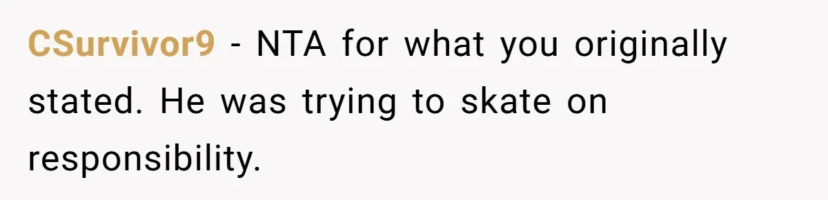 CSurvivor9 − NTA for what you originally stated. He was trying to skate on responsibility.