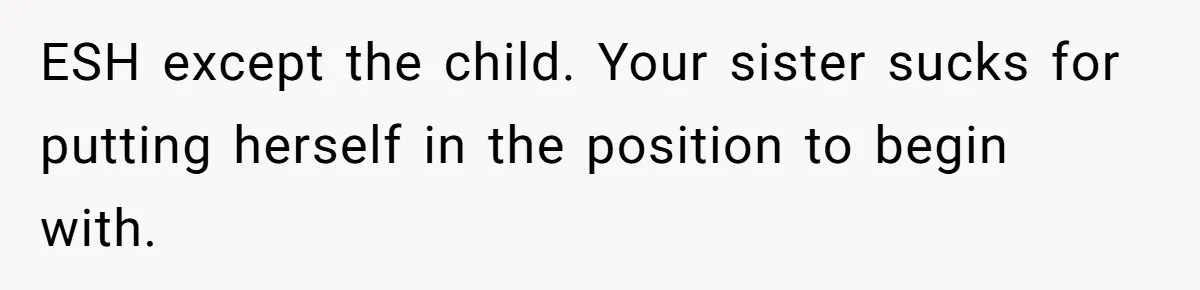 ESH except the child. Your sister sucks for putting herself in the position to begin with.