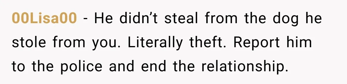 00Lisa00 − He didn’t steal from the dog he stole from you. Literally theft. Report him to the police and end the relationship.