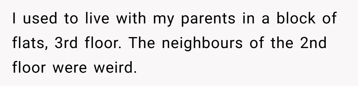 I used to live with my parents in a block of flats, 3rd floor. The neighbours of the 2nd floor were weird.