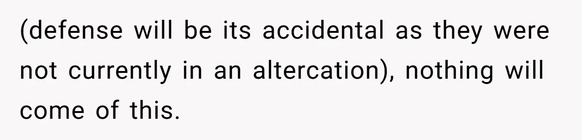 (defense will be its accidental as they were not currently in an altercation), nothing will come of this.