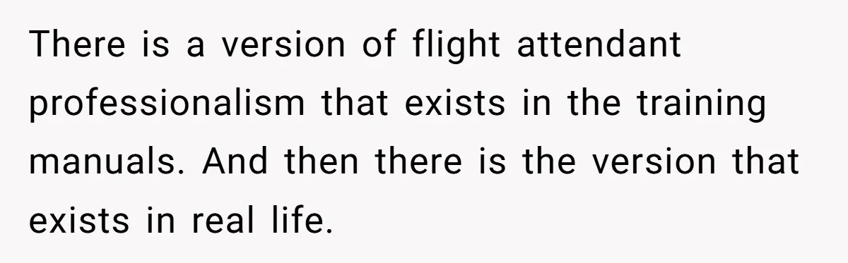 There is a version of flight attendant professionalism that exists in the training manuals. And then there is the version that exists in real life.