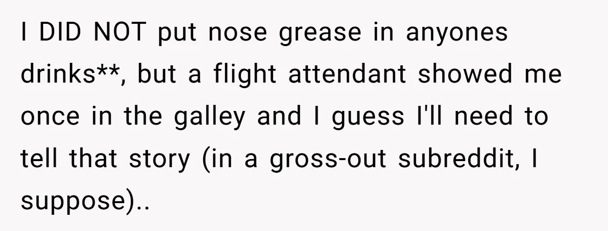 I DID NOT put nose grease in anyones drinks**, but a flight attendant showed me once in the galley and I guess I'll need to tell that story (in a...