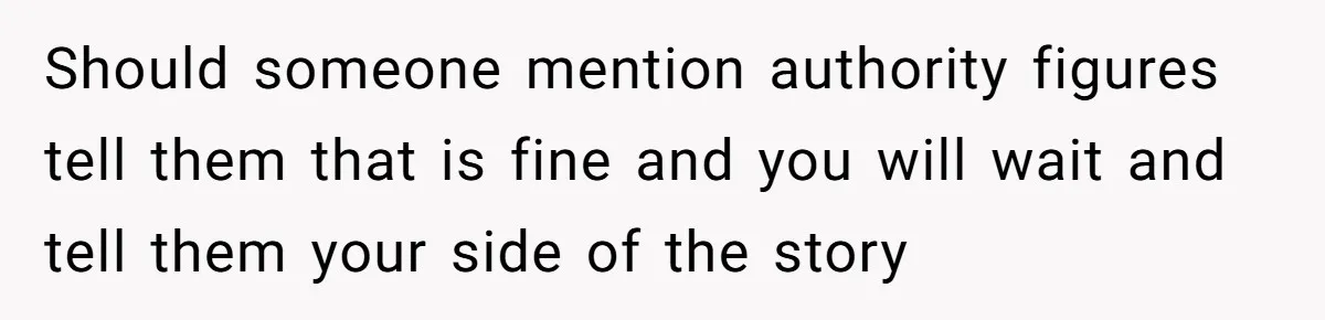 Should someone mention authority figures tell them that is fine and you will wait and tell them your side of the story