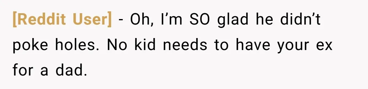 [Reddit User] − Oh, I’m SO glad he didn’t poke holes. No kid needs to have your ex for a dad.