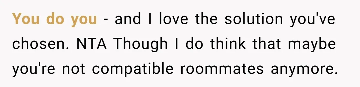 You do you - and I love the solution you've chosen. NTA Though I do think that maybe you're not compatible roommates anymore.