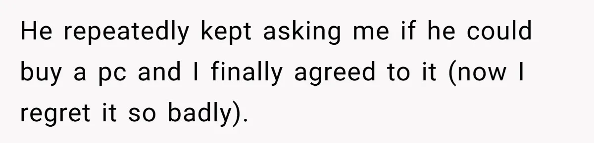 He repeatedly kept asking me if he could buy a pc and I finally agreed to it (now I regret it so badly).