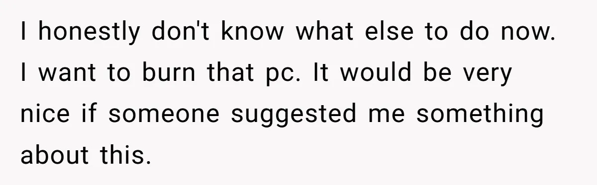 I honestly don't know what else to do now. I want to burn that pc. It would be very nice if someone suggested me something about this.