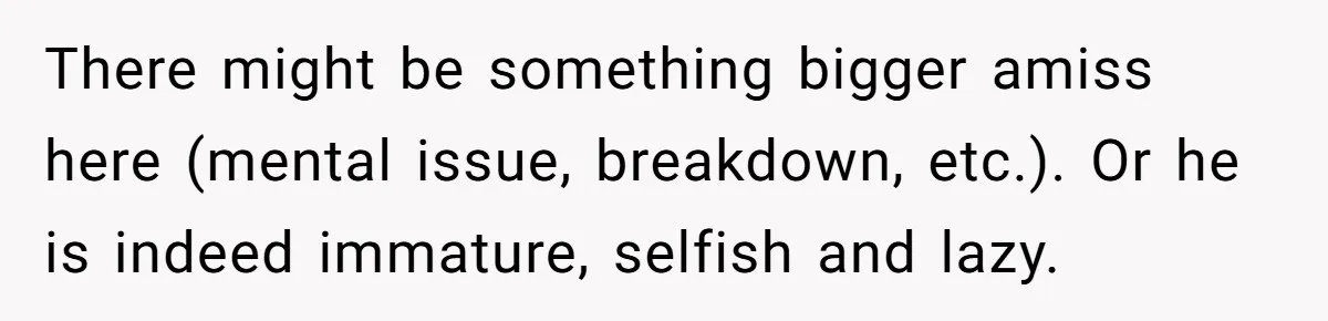 There might be something bigger amiss here (mental issue, breakdown, etc.). Or he is indeed immature, selfish and lazy.
